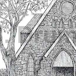Pen and ink drawing of Rumson Country Day School
