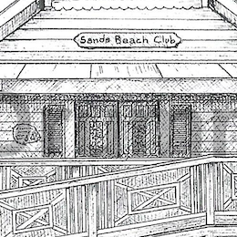 Pen and ink drawing of Sands Beach Club