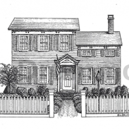 Pen and ink drawing of a local house
